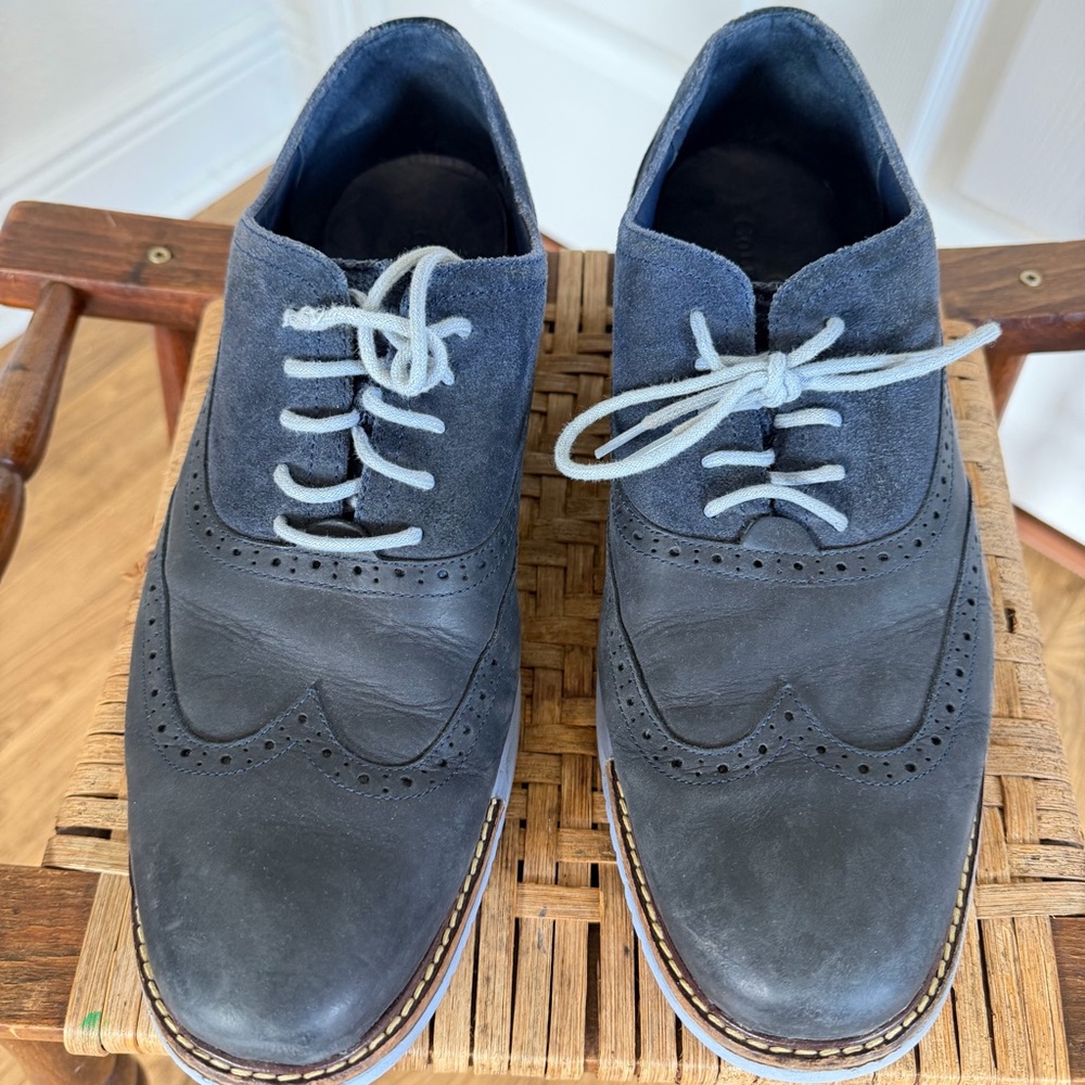 Cole Haan LunarGrand Wingtip Oxford Shoes Blue Suede Leather Size 11.5 Men’s - Picture 4 of 8